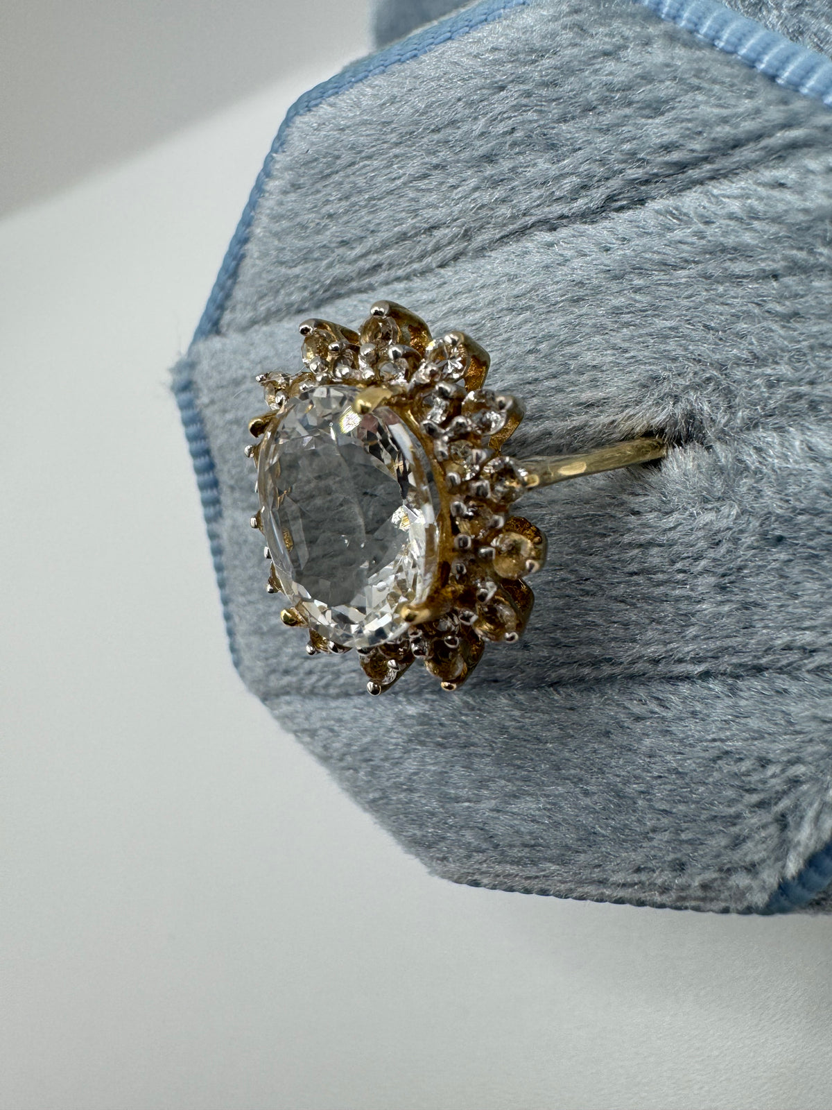 9ct gold aquamarine and zircon cluster ring