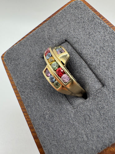 9ct gold multi-coloured sapphire ring