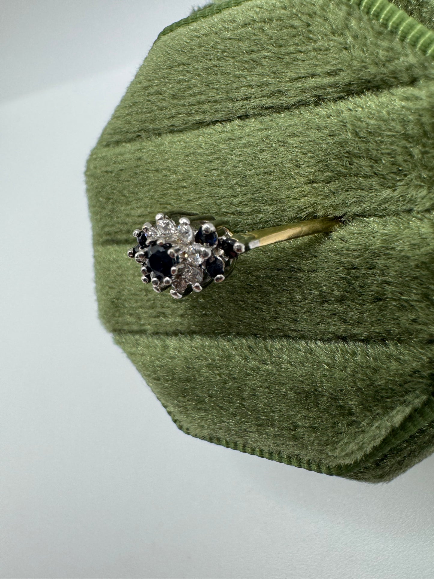 9ct gold sapphire and cz cluster ring