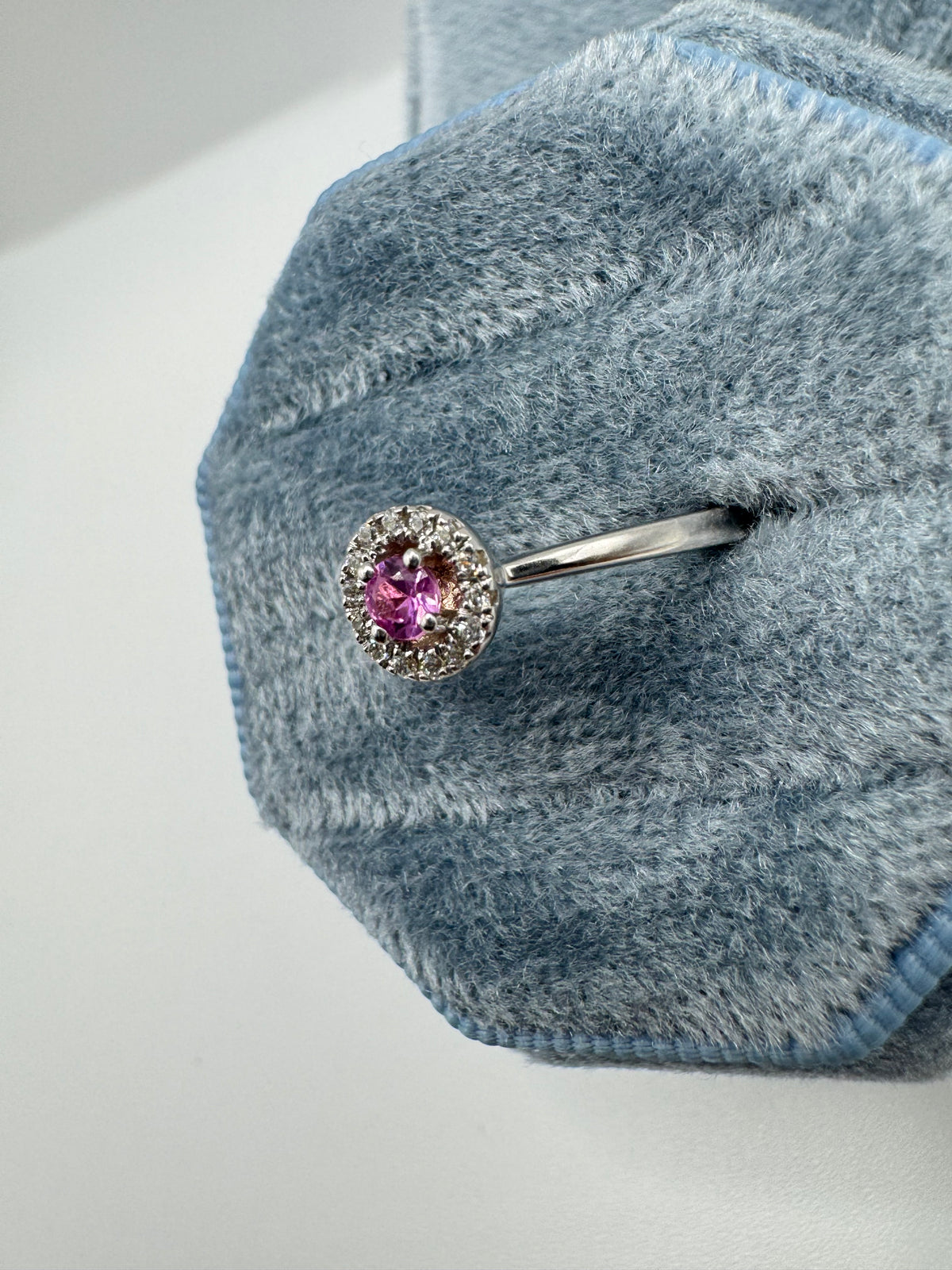 9ct white gold pink sapphire and zircon ring