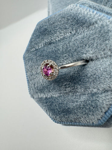 9ct white gold pink sapphire and zircon ring