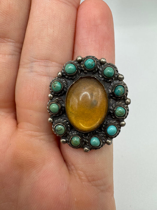 Silver gemstone and turquoise ring